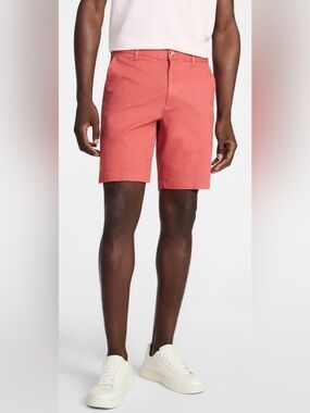George Men’s Modern Fit Flat Front Hibiscous Coral Shorts Size 46 9” Inseam New